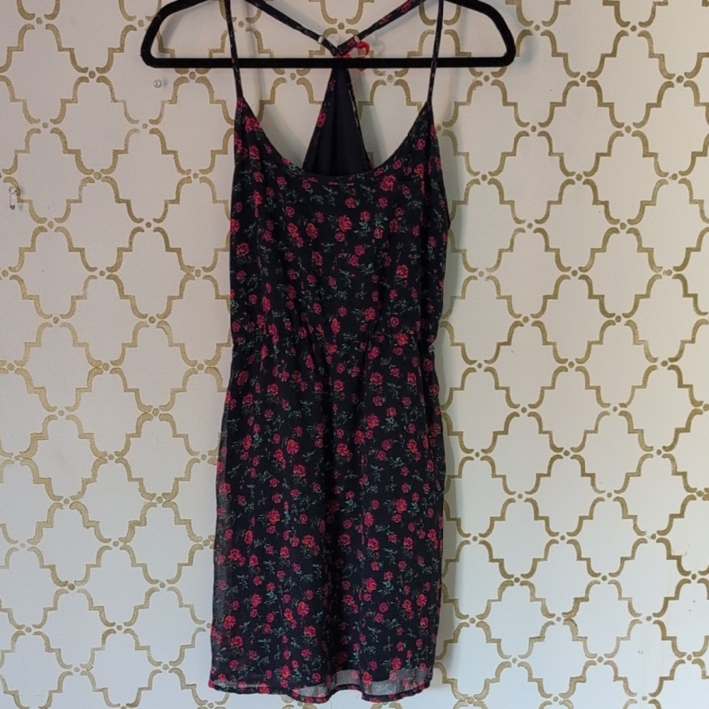 Floral Roses Black and Pink Dress Vintage